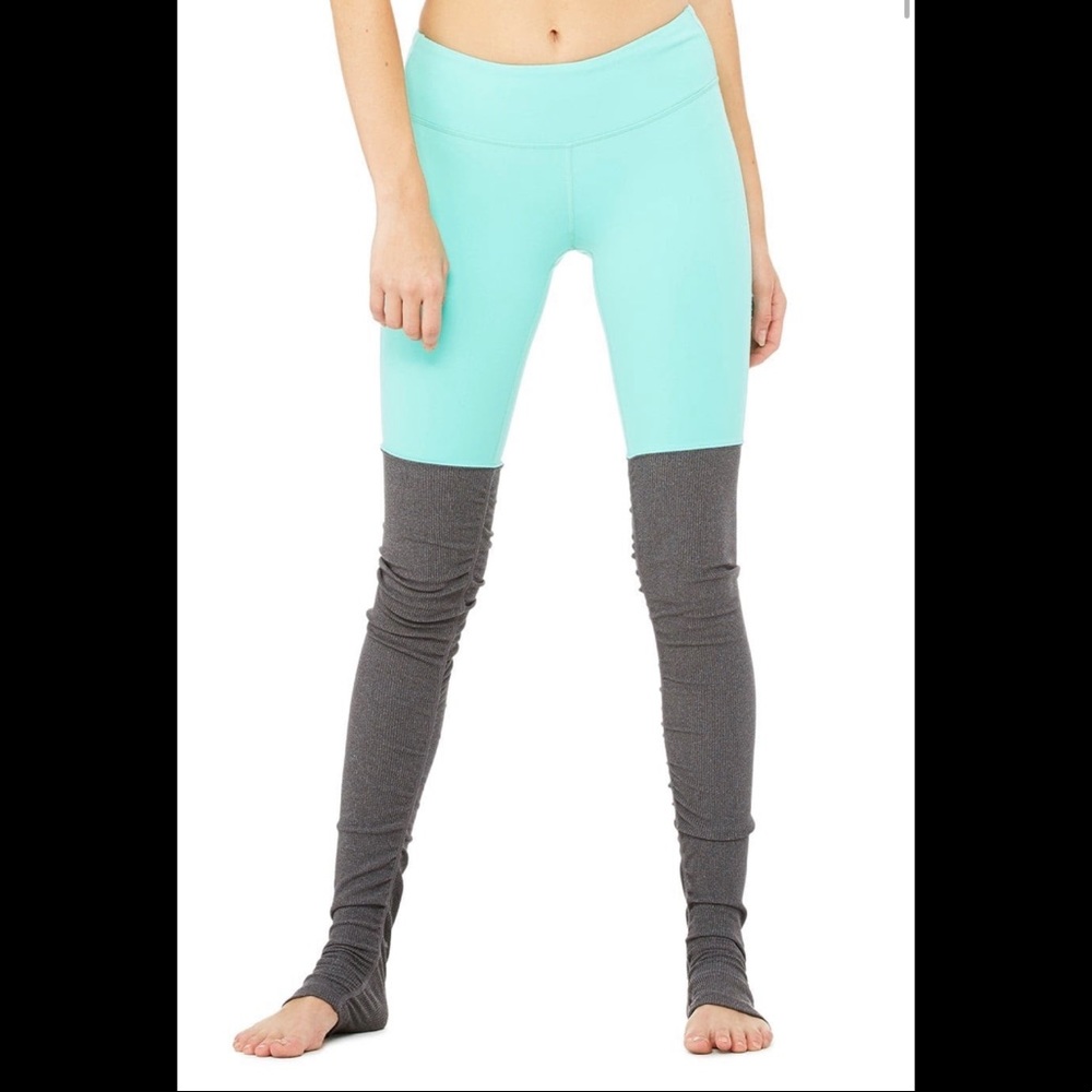 ALO Yoga Goddess Two Tone Pants Leggings turquoise grey size medium